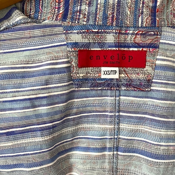 Cotton Floral Blue Paisley Button Front Tailored Blouse Envelōp Jim Smith - Picture 6 of 9